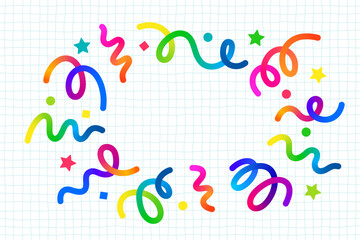 Poster - Vector Color Confetti Background. Fun Carnival Ribbons Pattern. Fireworks Confetti for Kids' Birthdays and Back-to-School Parties