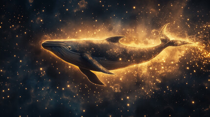 Wall Mural - celestial whale: a mystical and awe-inspiring image of a whale gracefully gliding through a starry g