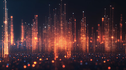 Wall Mural - data city: a mesmerizing digital rendering showcases a futuristic cityscape composed of vibrant line