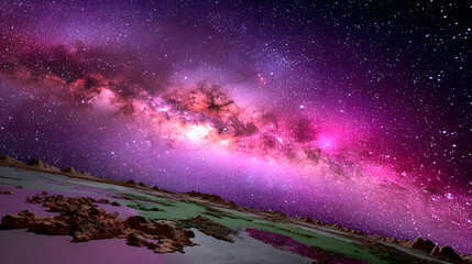 Wall Mural - Milky Way Galaxy Over Alien Planet