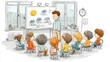 © Clint - a teacher explaining solar panels functioning to elementary class ,hand drawing cartoon 2d,funny,issolated on white background,stock photo