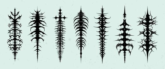 Intricate ribcage tattoo designs, isolated vector set