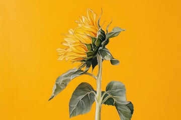 Wall Mural - vibrant sunflower profile against a bold orange background.