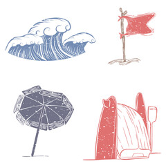 Wall Mural - png windy beach day printmaking design elements set