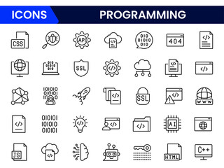 programming and coding icon set. software development icon collection. contains such icons as code, 