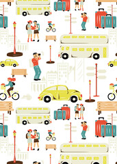 Wall Mural - png city tour illustration pattern, transparent background