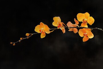 Wall Mural - vibrant orange orchids bloom gracefully against a dark backdrop.