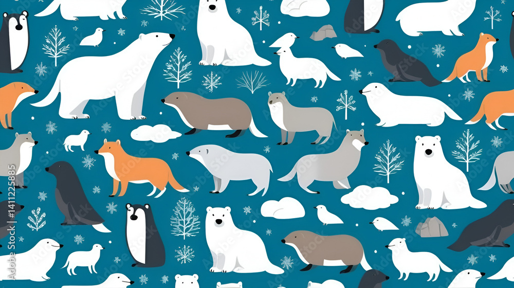 Pattern of arctic animals. Seamless pattern with arctic animals such as ...