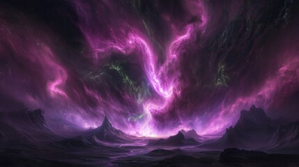 Wall Mural - cosmic landscape with vibrant nebulae and mountains