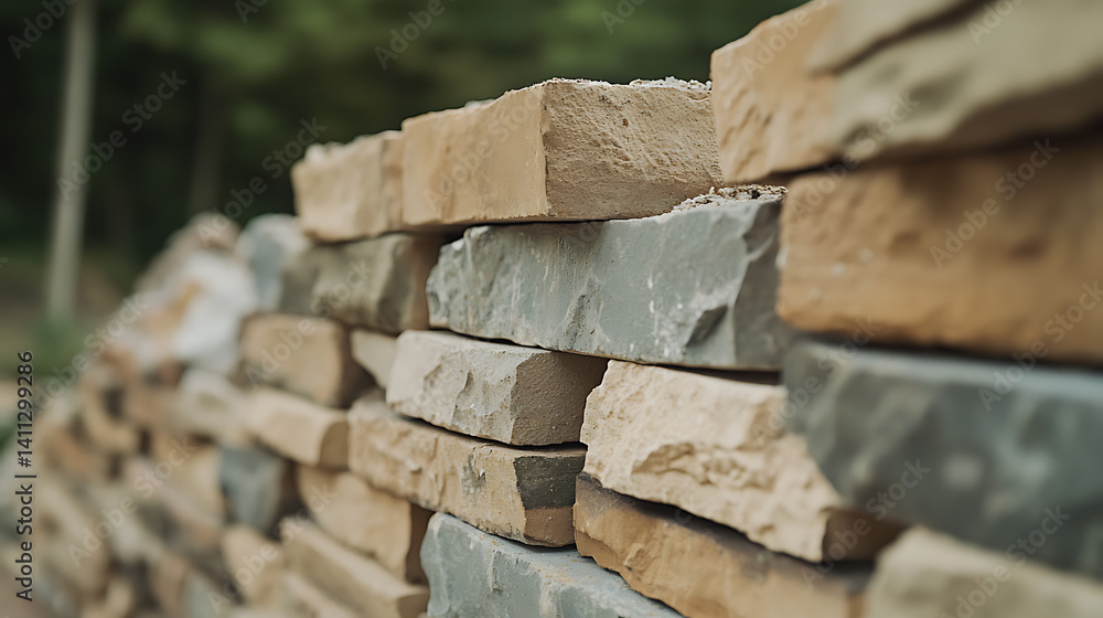 Mason stacking bricks for a garden wall project. Featuring bricklaying ...
