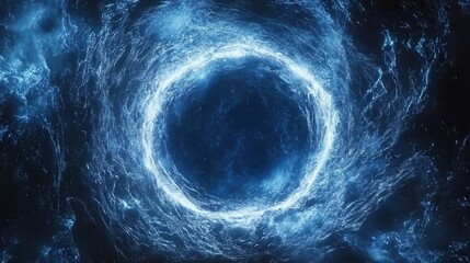 Wall Mural - glowing blue energy ring swirling in dark space