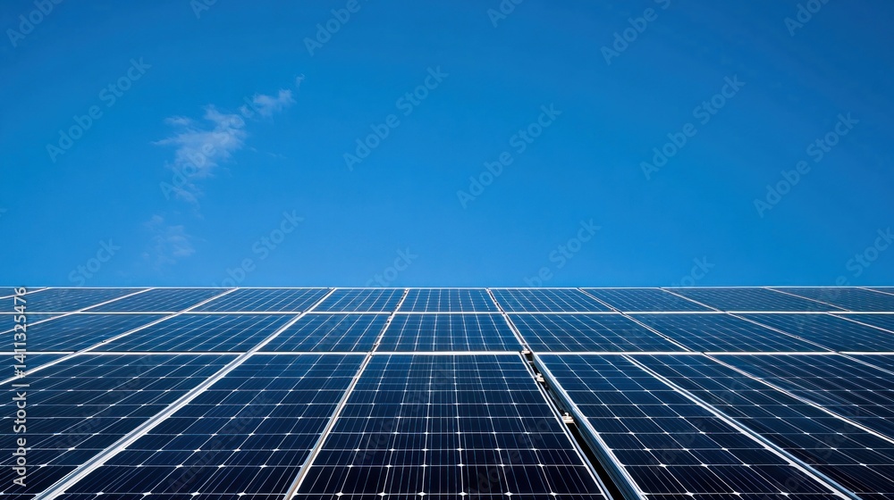 Solar panels against a vibrant blue sky