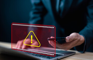 Wall Mural - alert cyber attack, symbol threat on the network. concept of a security warn system for hacker attac