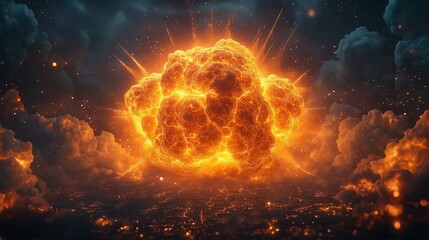 Wall Mural - Realistic nuclear explosion with glowing shockwave isolated from urban elements ,generative ai illustration