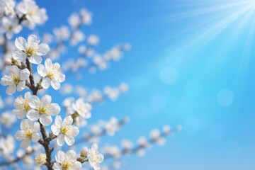 Wall Mural - Blossoming White Flowers Under Bright Blue Sky