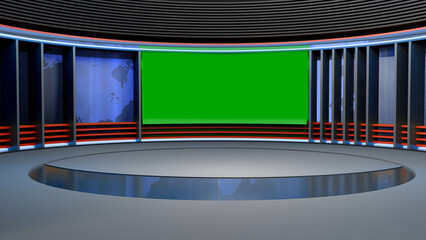 Wall Mural - 3D Virtual TV Studio News, Backdrop For TV Shows .TV On Wall.3D Virtual News Studio Background,3d illustration