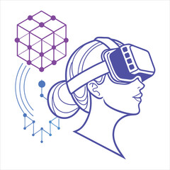 woman experiencing augmented reality with blue glow