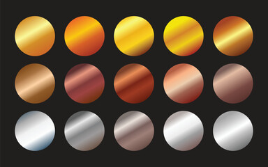 Gold silver and bronze metal vector gradient set