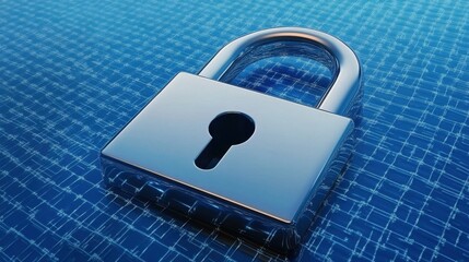 cybersecurity digital lock on a blue background with matrix lines