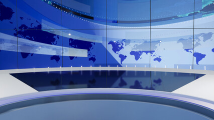 Wall Mural - 3D Virtual TV Studio News, Backdrop For TV Shows .TV On Wall.3D Virtual News Studio Background,3d illustration