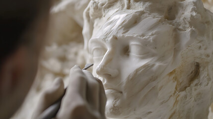 Wall Mural - A sculptor chiseling a statue from marble. Featuring fine details and artistry