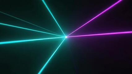 Wall Mural - Abstract neon laser beams converge into vibrant center point on black