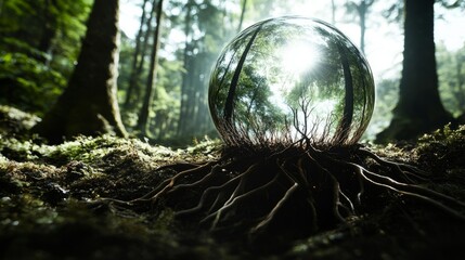Wall Mural - natural fusion: a network of photomycelium extends from the surface of the sphere and is connected t