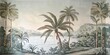 © Ilie - Wallpaper serene tropical landscape painting in pastel tones