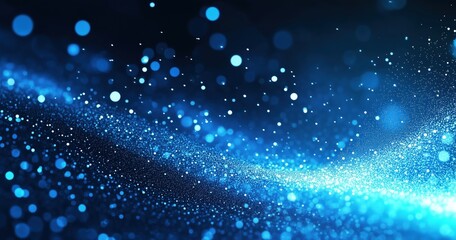 Wall Mural - Mesmerizing Blue Particles Flowing Through a Dark Background with Sparkling Effects

