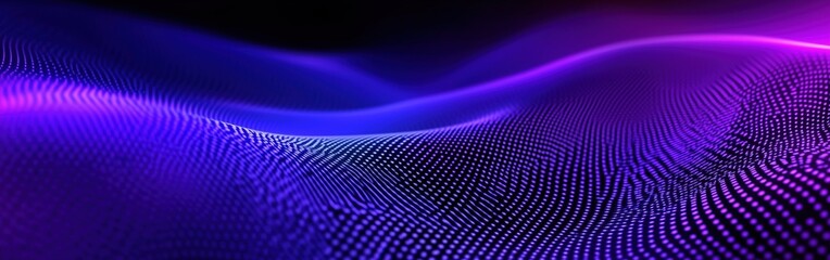 Wall Mural - smooth waves of purple and blue neon light flowing through a dark digital landscape