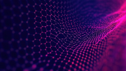 Wall Mural - stunning abstract network of vibrant hexagonal grids flowing in deep purple and pink light
