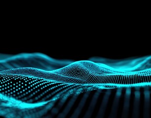 Wall Mural - serene flowing waves of neon blue light creating a futuristic digital landscape