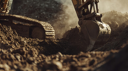 Wall Mural - Excavator digging a trench for a new construction project. Featuring earthwork and excavation