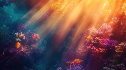 abstract image of tropical underwater deep ocean wide nature background with rays of sunlight