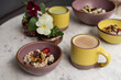 © Cavan - Fresh fruit muesli and drinks on marble table