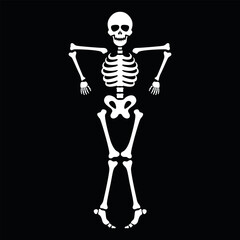 a funny halloween skeleton design with a playful pose on a black background, perfect for a themed de