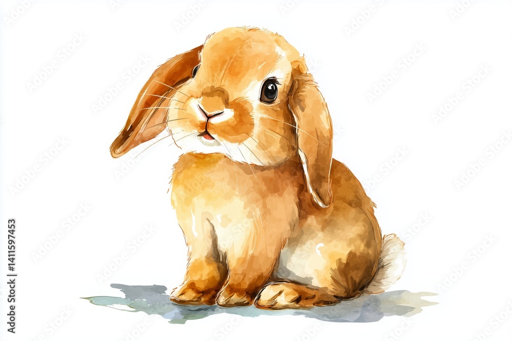Watercolor cartoon cute nursery baby bunny, vector illustration Stock ...