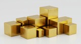 Golden Cubes Abstract Design - Abstract arrangement of gold cubes symbolizing growth, stability, wealth, luxury, and sophistication. Clean white background