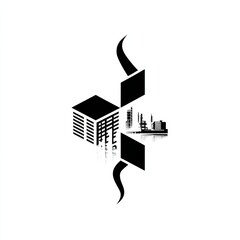 Poster - Urban Dichotomy: A Black and White Abstract Representation of City Architecture with Reflected Elements