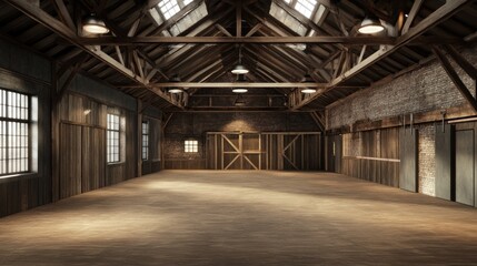 Aufkleber - Empty industrial warehouse interior, spacious and rustic