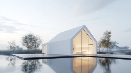 Aufkleber - Modern white house by a tranquil lake