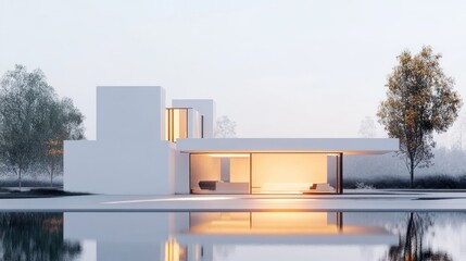 Aufkleber - Modern minimalist house by a tranquil pool
