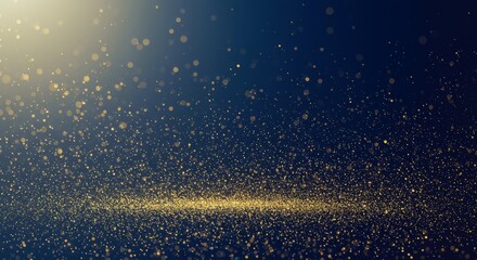 Wall Mural - golden dust particles floating - shimmering gold dust particles floating on a dark blue background, 