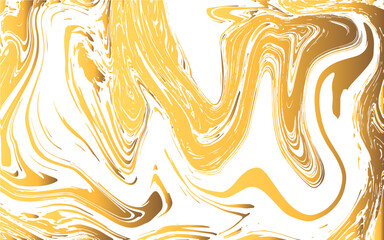 Aufkleber - Abstract White and Gold marble background with marble texture design. Fluid, organic movement with smooth, paint-like lines with ink or acrylic flow. Luxurious golden swirl and wavy pattern
