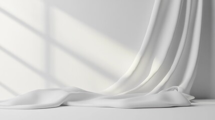 Poster - Elegant white draped fabric in a minimalist studio setting with natural light