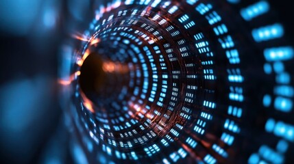 Abstract digital tunnel with glowing codes