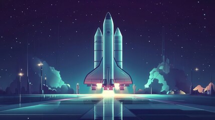 Wall Mural - a futuristic rocket launch into a starlit night sky.