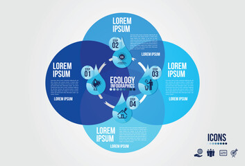 Wall Mural - infographics eco water timeline blue design elements process 4 steps or options parts with drop of w