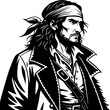 © Kiss - Bold Pirate Portrait with Long Hair and Bandana Perfect for Tattoo Design and Illustrations