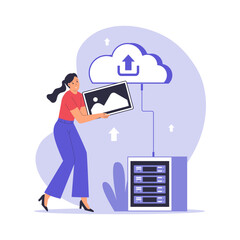 Wall Mural - Flat Illustration of Cloud Upload Process for Data Storage and Backup. Illustrations for websites, landing pages, mobile apps, posters and banners